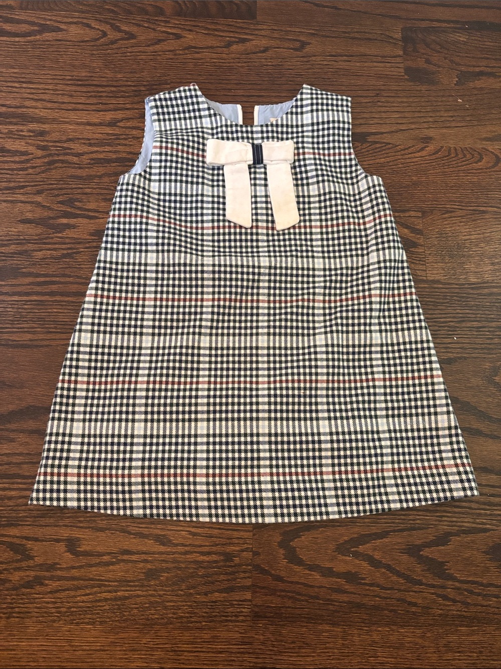 Classic Black & White Plaid Bow Shift flannel Dress for Girls